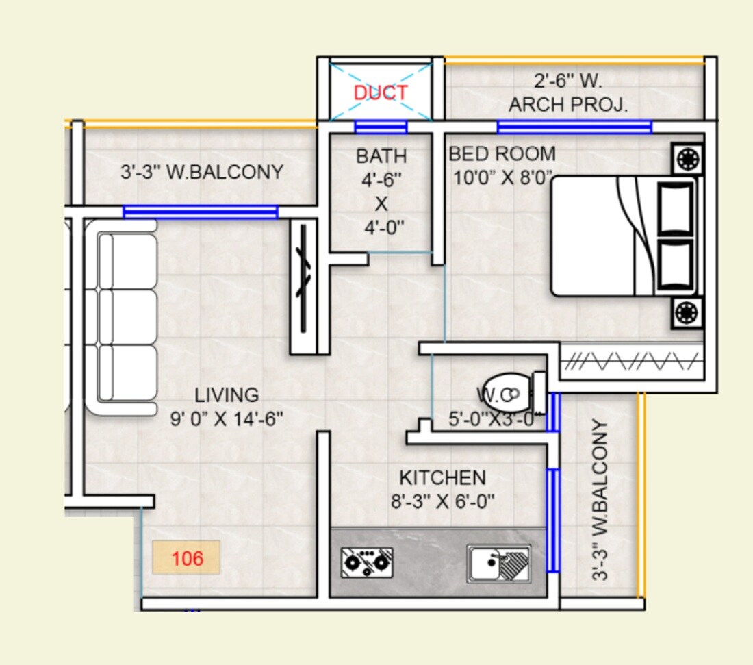 1 BHK 362 Sq. Ft. Apartment