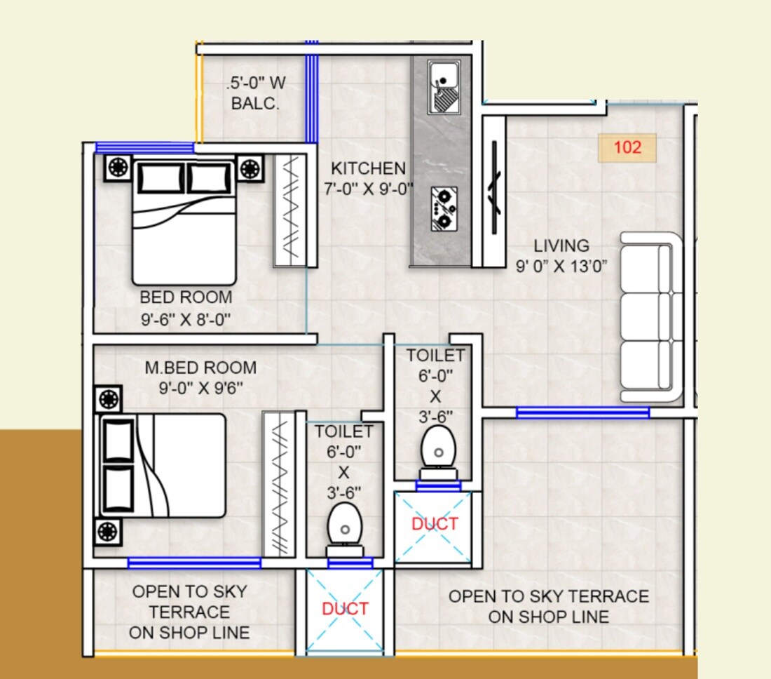 2 BHK 452 Sq. Ft. Apartment