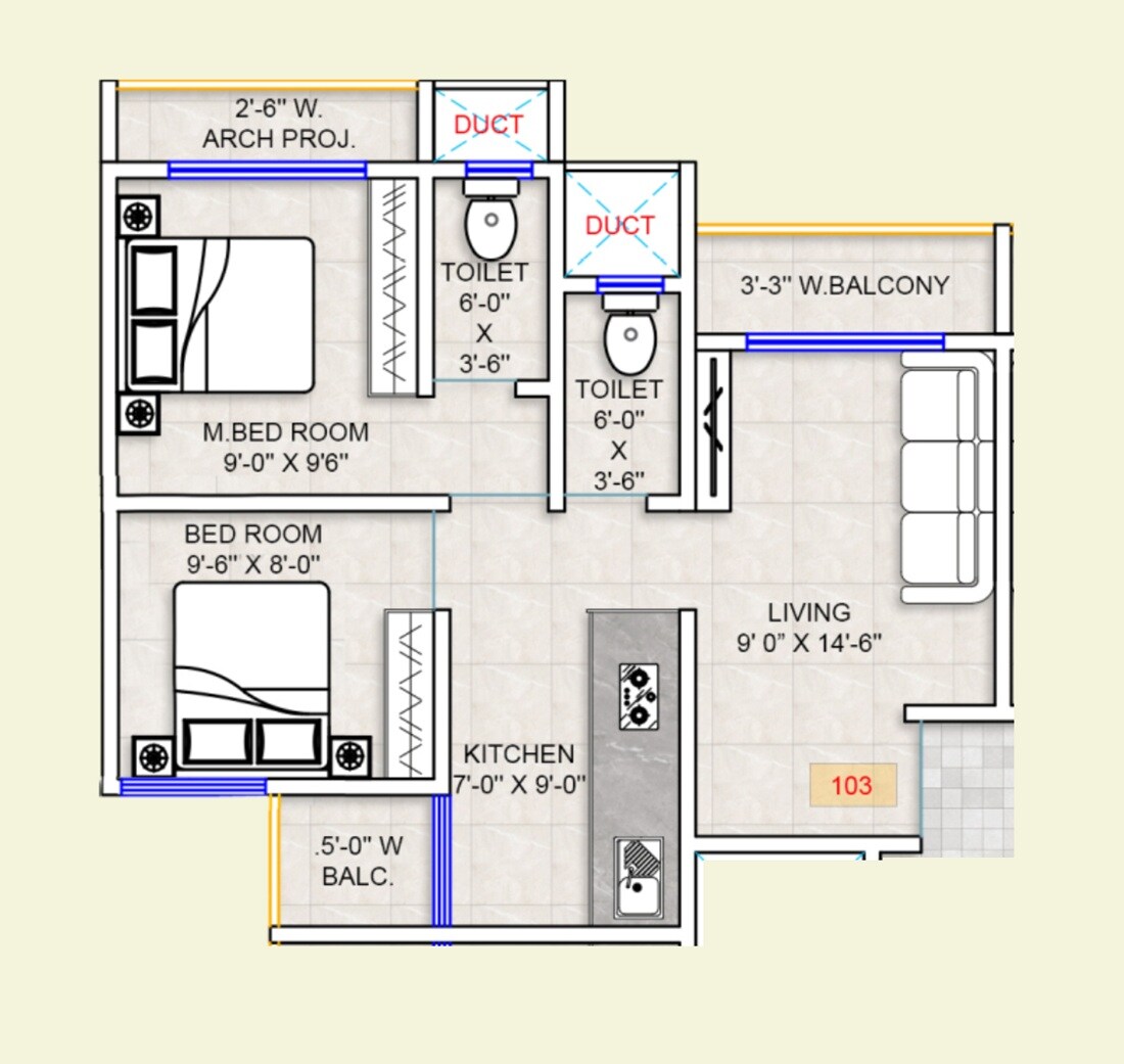2 BHK 456 Sq. Ft. Apartment