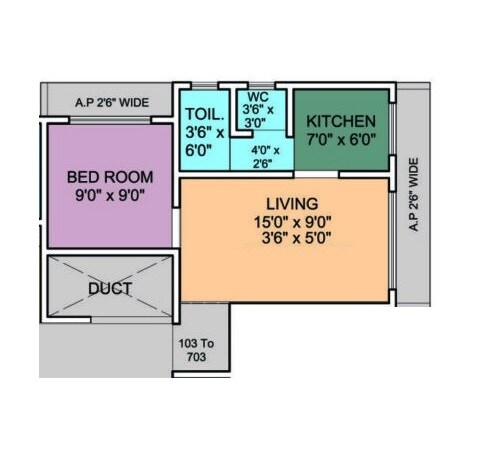 Floor plan of 1 BHK 374 Sq. Ft. Apartment in Emonics Prestige, Palghar