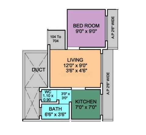 Floor plan of 1 BHK 401 Sq. Ft. Apartment in Emonics Prestige, Palghar