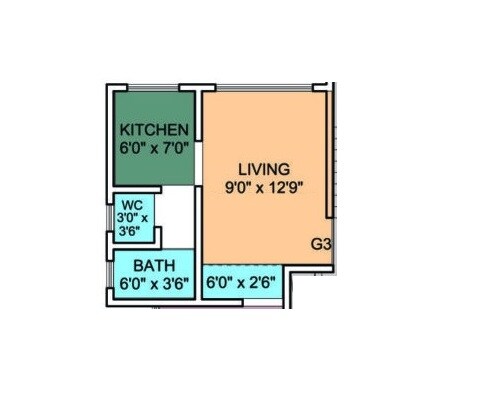 Floor plan of 230 Sq. Ft. Studio in Emonics Prestige, Palghar