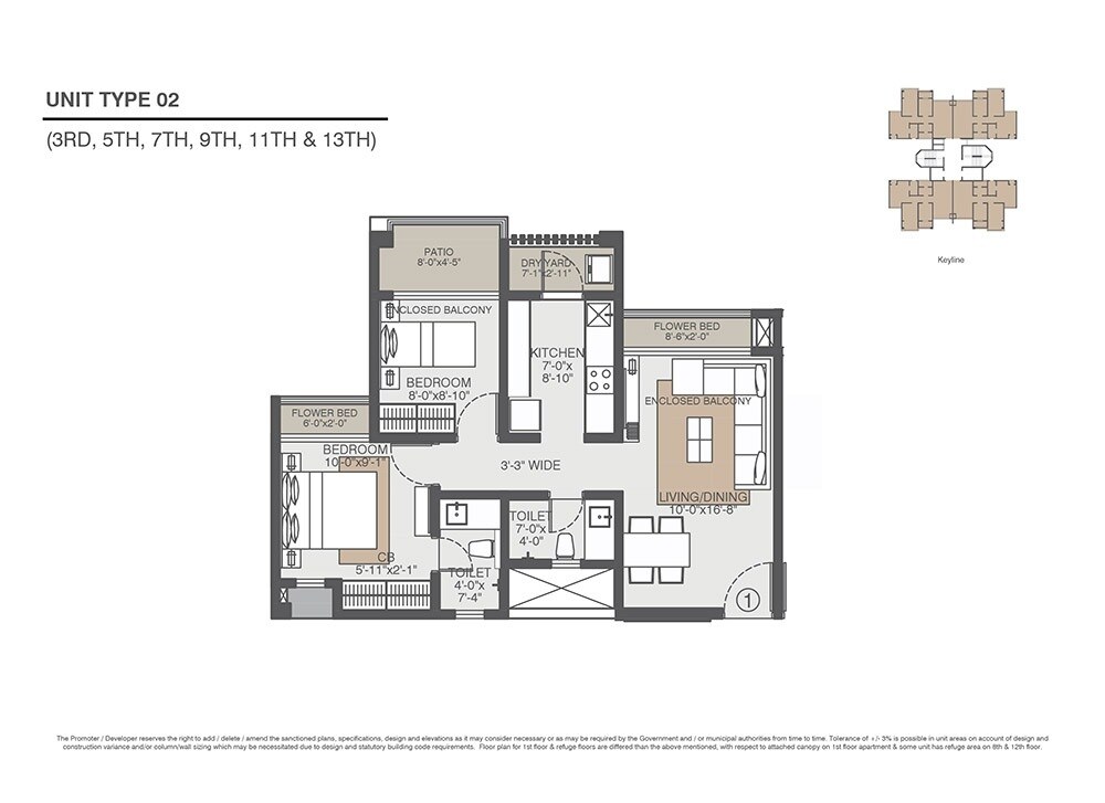 Floor plan of 2 BHK 559 Sq. Ft. Apartment in Evershine Amavi 303 Phase 2, Palghar
