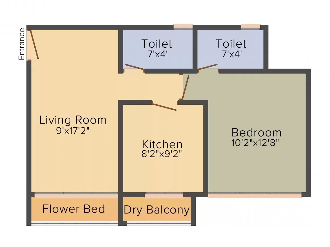 Floor plan of 1 BHK 415 Sq. Ft. Apartment in Evershine Avenue A6, Palghar