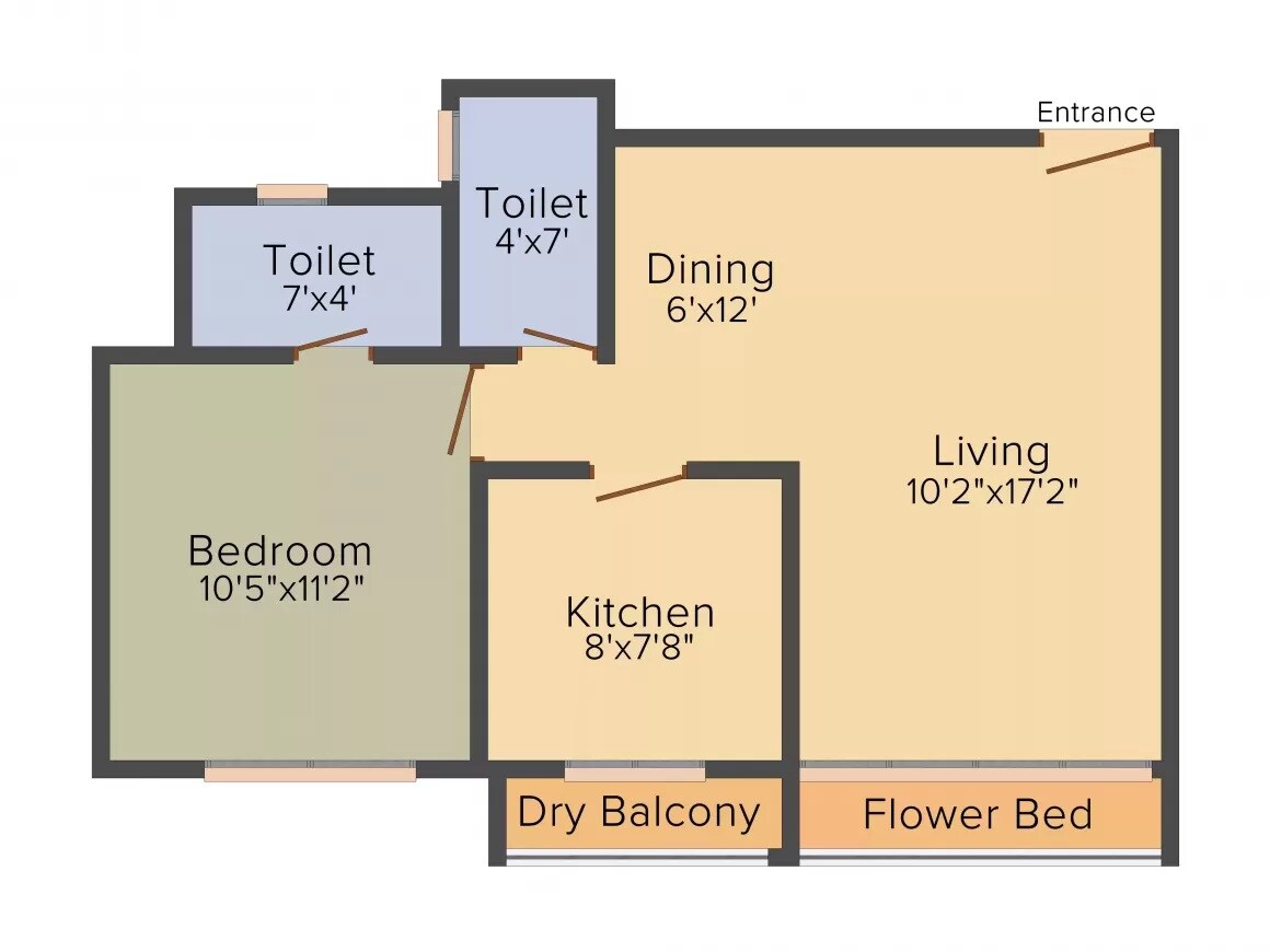 Floor plan of 1 BHK 424 Sq. Ft. Apartment in Evershine Avenue A6, Palghar