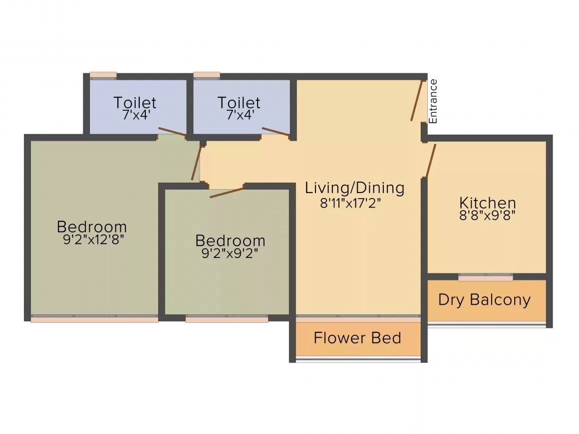 Floor plan of 2 BHK 598 Sq. Ft. Apartment in Evershine Avenue A6, Palghar