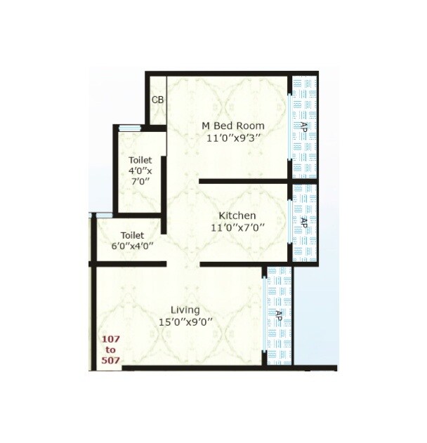 Floor plan of 1 BHK 293 Sq. Ft. Apartment in Faith Apartment, Palghar