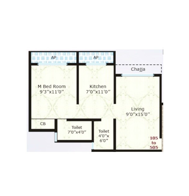 Floor plan of 1 BHK 400 Sq. Ft. Apartment in Faith Apartment, Palghar