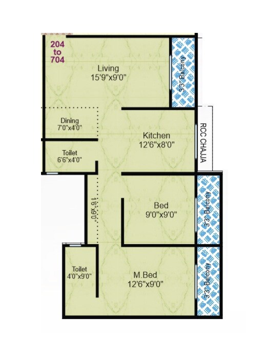 Floor plan of 2 BHK 414 Sq. Ft. Apartment in Faith Apartment, Palghar