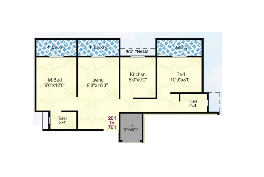 Floor plan of 2 BHK 532 Sq. Ft. Apartment in Faith Apartment, Palghar