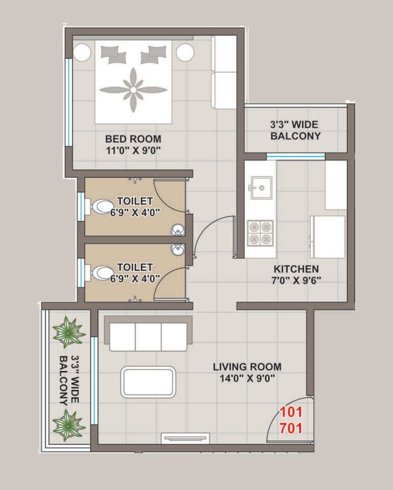 Floor plan of 1 BHK 459 Sq. Ft. Apartment in Family Dwaraka Heights, Palghar