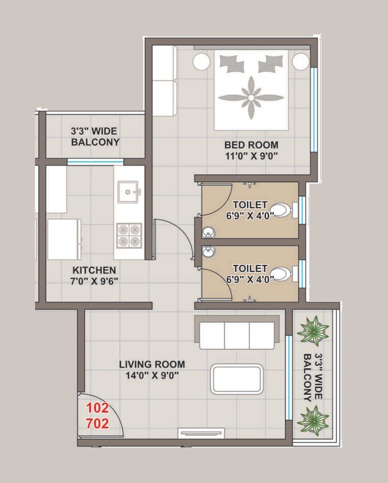 Floor plan of 1 BHK 463 Sq. Ft. Apartment in Family Dwaraka Heights, Palghar