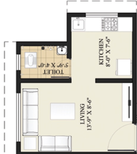 199 Sq. Ft. Studio in Fia Eklavya