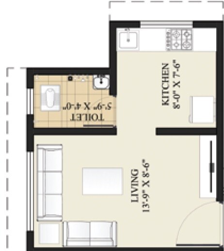 Floor plan of 199 Sq. Ft. Studio in Fia Eklavya, Palghar