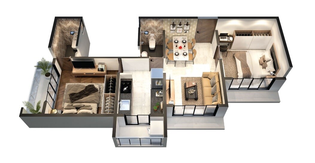 Floor plan of 2 BHK 544 Sq. Ft. Apartment in Fia Enigma, Palghar