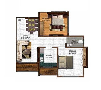 Floor plan of 2 BHK 624 Sq. Ft. Apartment in Fia Florenza, Palghar