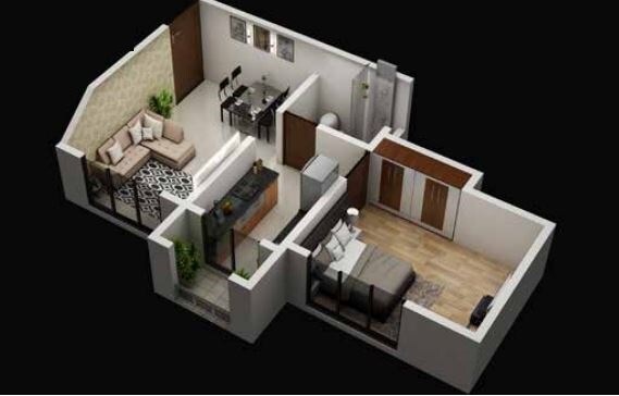 Floor plan of 1 BHK 268 Sq. Ft. Apartment in Fia Orion, Palghar