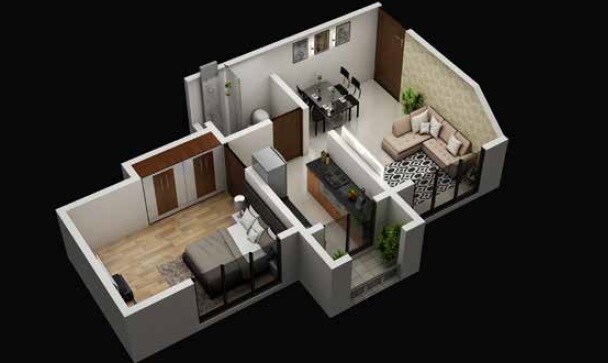 Floor plan of 1 BHK 297 Sq. Ft. Apartment in Fia Orion, Palghar