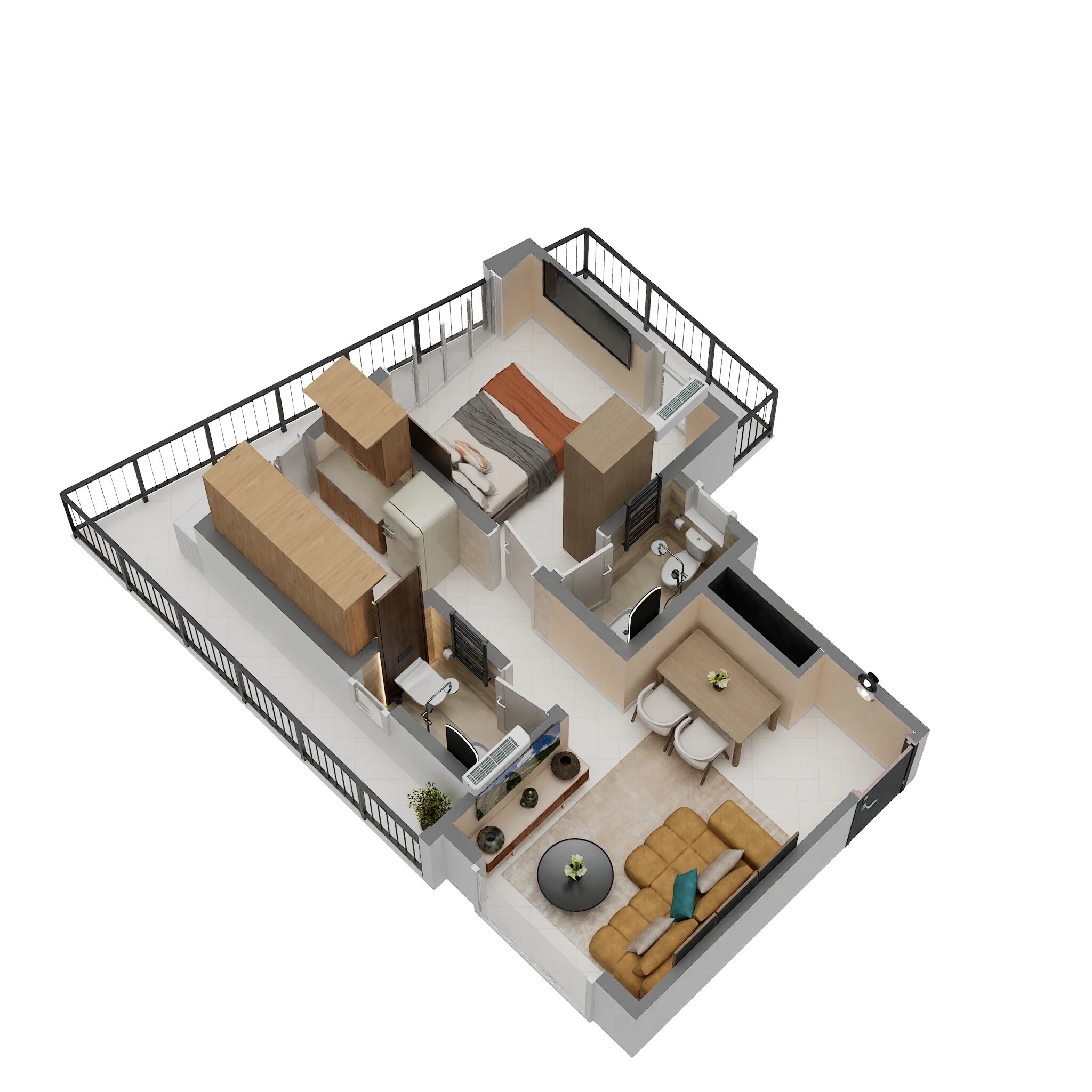 Floor plan of 1 BHK 344 Sq. Ft. Apartment in Fia Orion Grande, Palghar