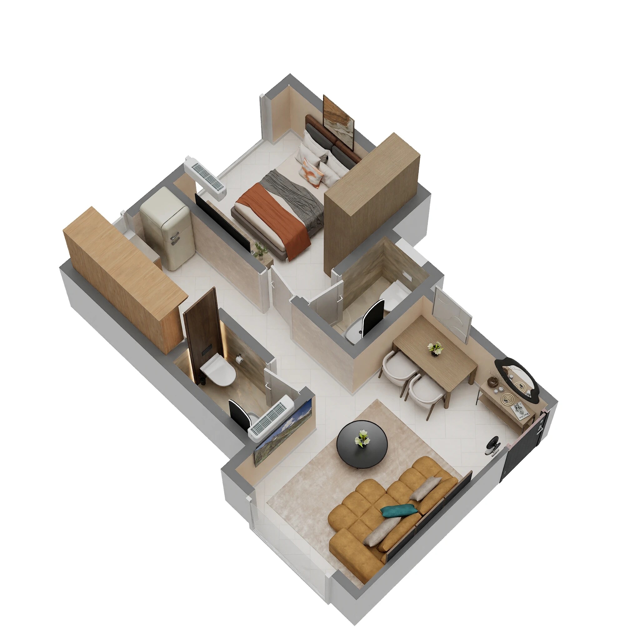 Floor plan of 1 BHK 390 Sq. Ft. Apartment in Fia Orion Grande, Palghar