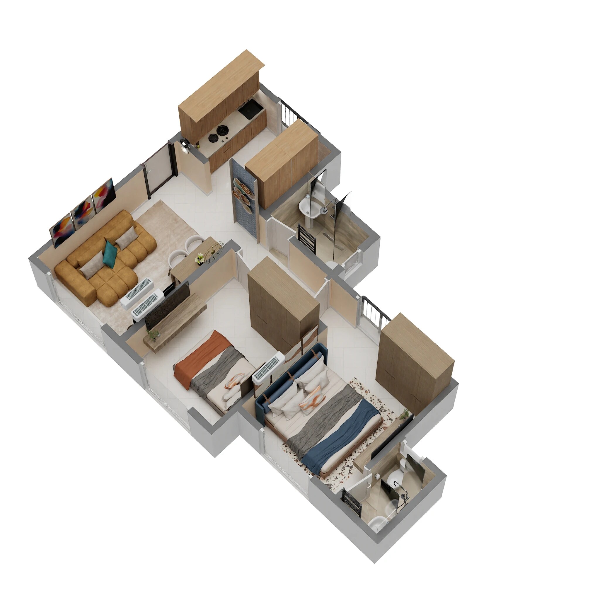 Floor plan of 2 BHK 481 Sq. Ft. Apartment in Fia Orion Grande, Palghar