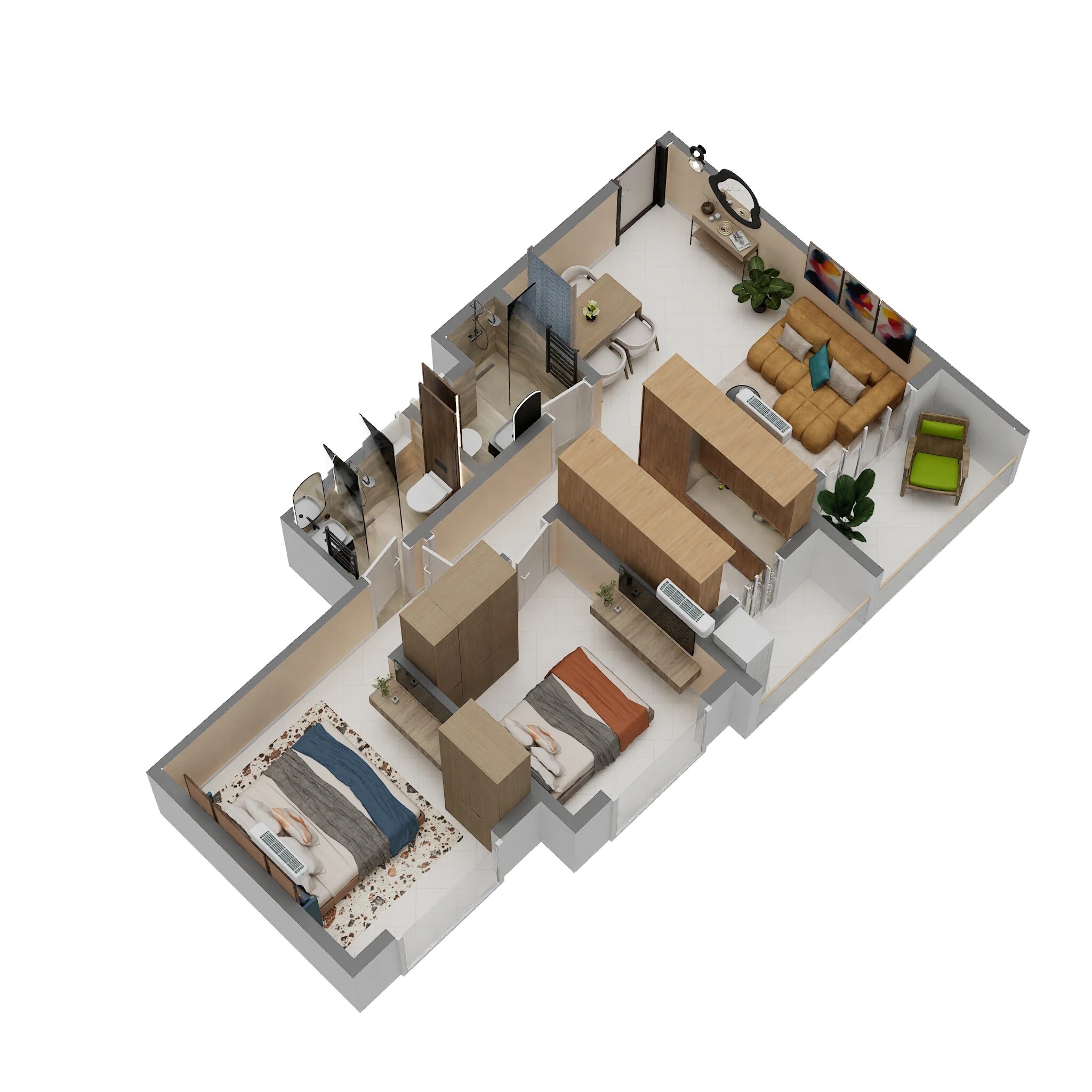 Floor plan of 2 BHK 626 Sq. Ft. Apartment in Fia Orion Grande, Palghar