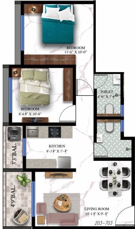 2 BHK 626 Sq. Ft. Apartment