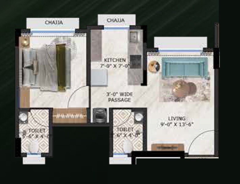 Floor plan of 1 BHK 363 Sq. Ft. Apartment in Fia Vatika, Palghar