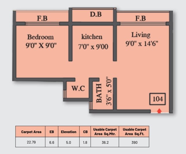 Floor plan of 1 BHK 245 Sq. Ft. Apartment in Frenny Platinum Tower, Palghar
