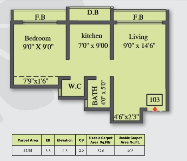 Floor plan of 1 BHK 254 Sq. Ft. Apartment in Frenny Platinum Tower, Palghar