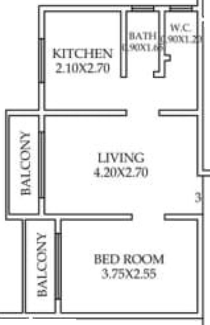 Floor plan of 1 BHK 327 Sq. Ft. Apartment in FS Chandika Devi Apartment, Palghar