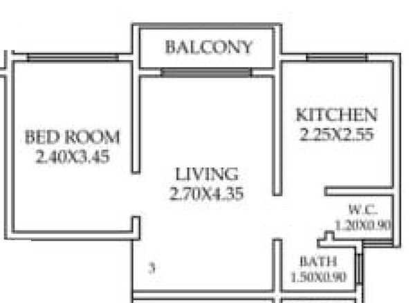 Floor plan of 1 BHK 345 Sq. Ft. Apartment in FS Chandika Devi Apartment, Palghar