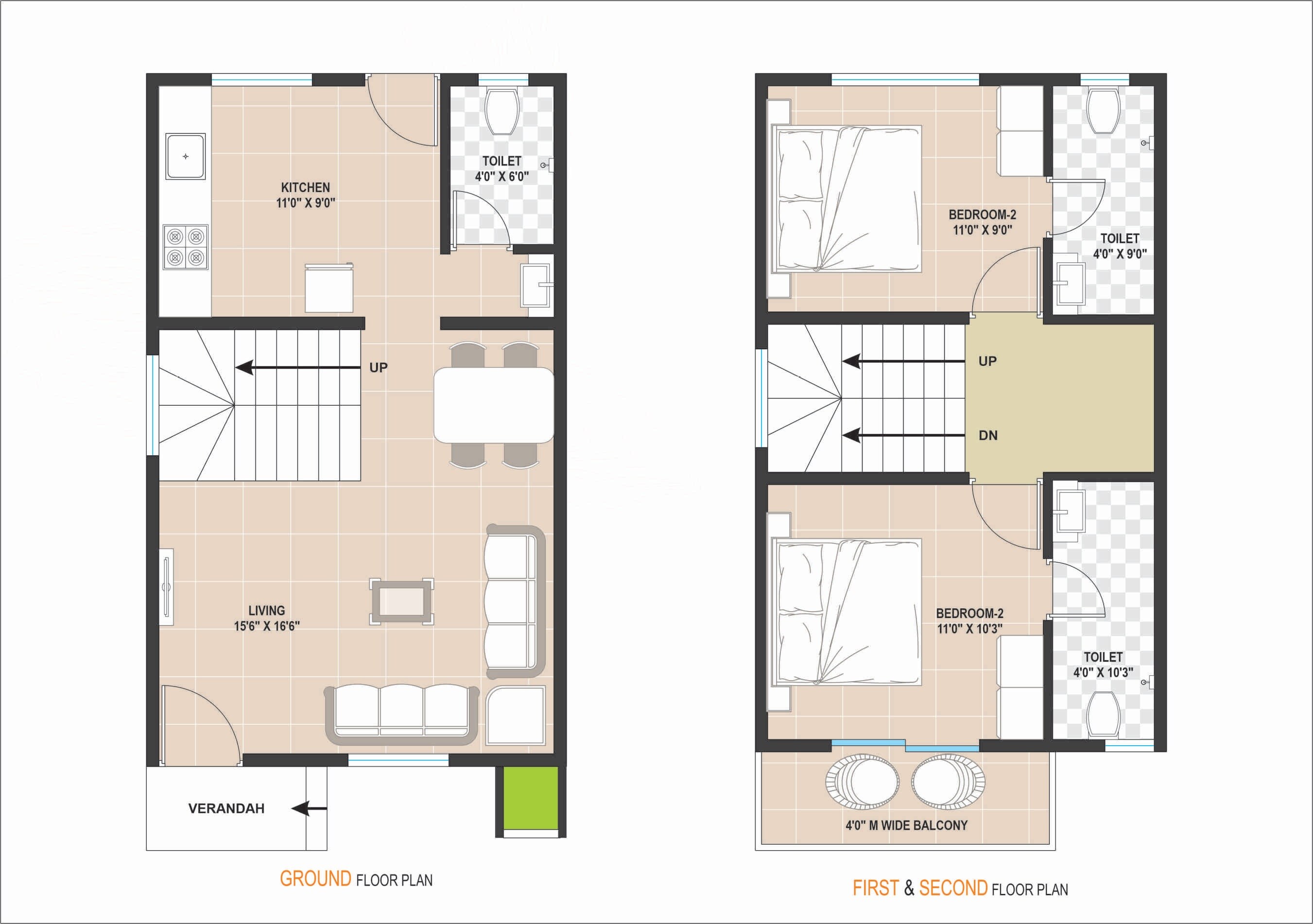 Floor plan of 4 BHK 1972 Sq. Ft. Row House in Future Vishwanath Casa City, Palghar