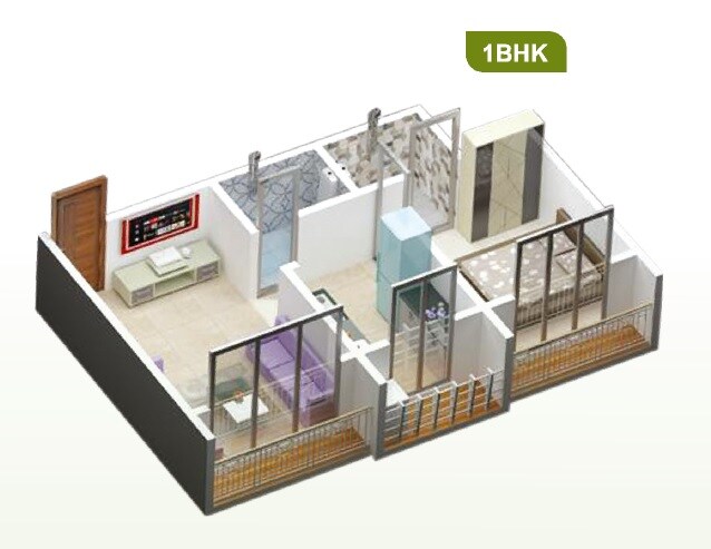 Floor plan of 1 BHK 357 Sq. Ft. Apartment in Galaxy Heights Vasai, Palghar