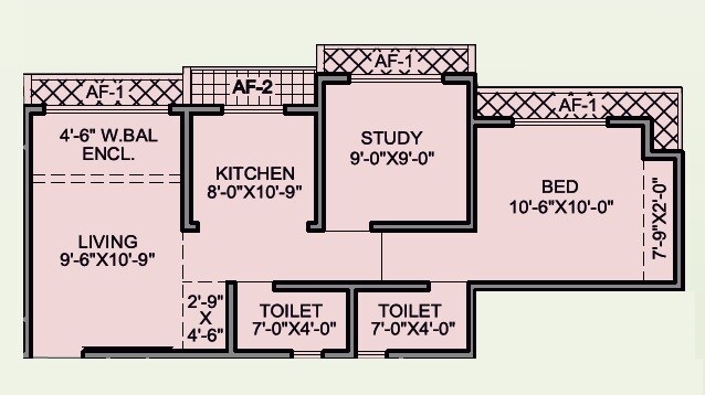 Floor plan of 1 BHK 369 Sq. Ft. Apartment in Galaxy Heights Vasai, Palghar