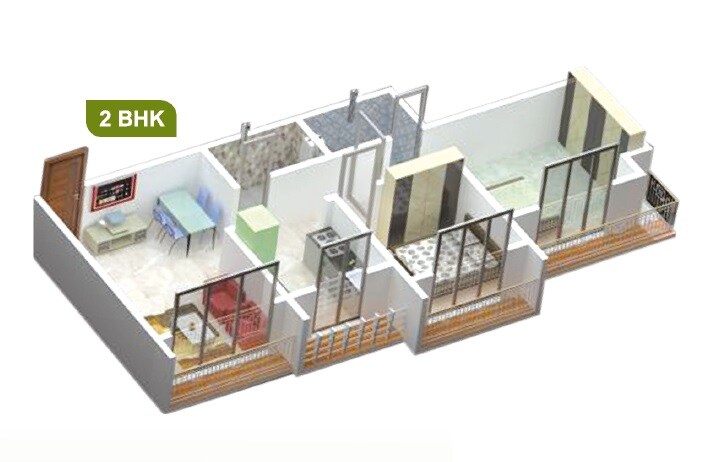 Floor plan of 2 BHK 531 Sq. Ft. Apartment in Galaxy Heights Vasai, Palghar