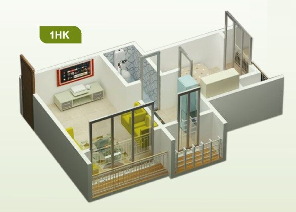Floor plan of 283 Sq. Ft. Studio in Galaxy Heights Vasai, Palghar