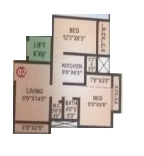Floor plan of 2 BHK 644 Sq. Ft. Apartment in Gaurav Heights, Palghar