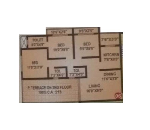 Floor plan of 3 BHK 767 Sq. Ft. Apartment in Gaurav Heights, Palghar