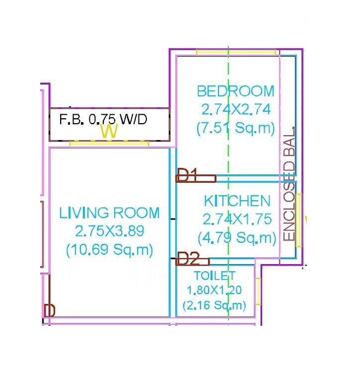 Floor plan of 1 BHK 342 Sq. Ft. Apartment in Geeta Narendra Residency, Palghar