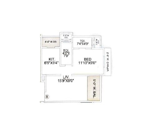 Floor plan of 1 BHK 440 Sq. Ft. Apartment in Giriraj Tower, Palghar