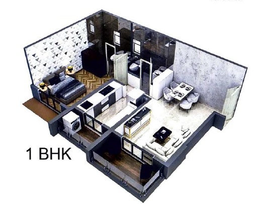 Floor plan of 1 BHK 488 Sq. Ft. Apartment in Giriraj Tower, Palghar