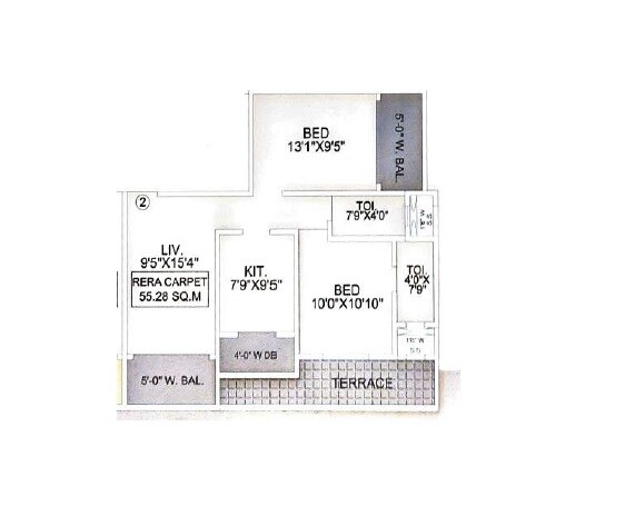 Floor plan of 2 BHK 579 Sq. Ft. Apartment in Giriraj Tower, Palghar