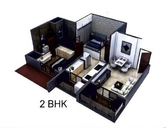 Floor plan of 2 BHK 624 Sq. Ft. Apartment in Giriraj Tower, Palghar