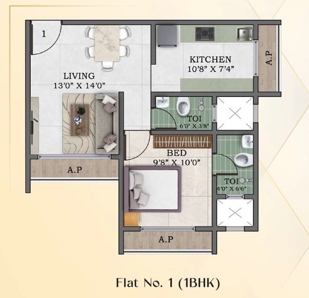 Floor plan of 1 BHK 300 Sq. Ft. Apartment in Gladiolus Crown, Palghar