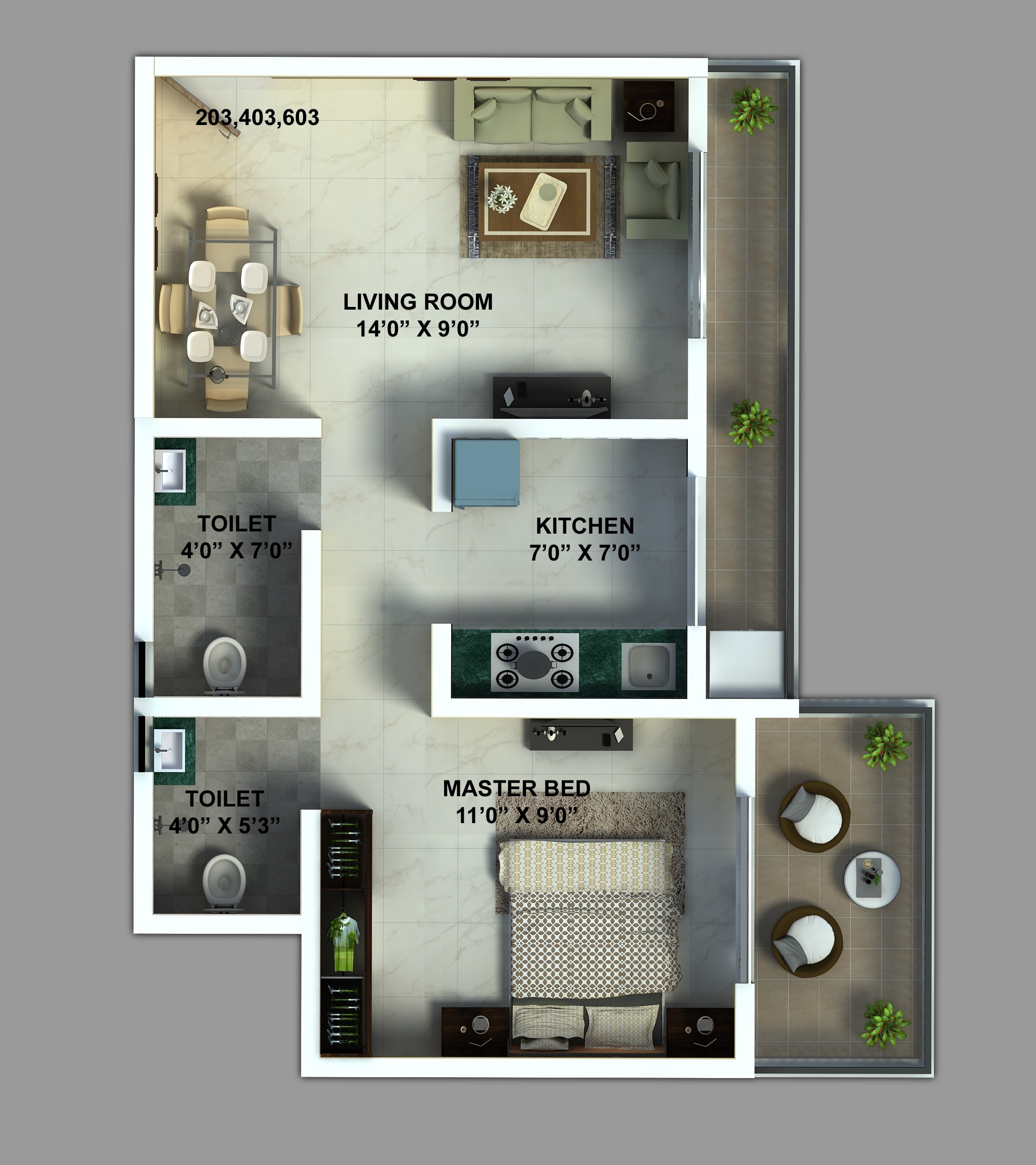 Floor plan of 1 BHK 269 Sq. Ft. Apartment in Glenteck Glenone, Palghar