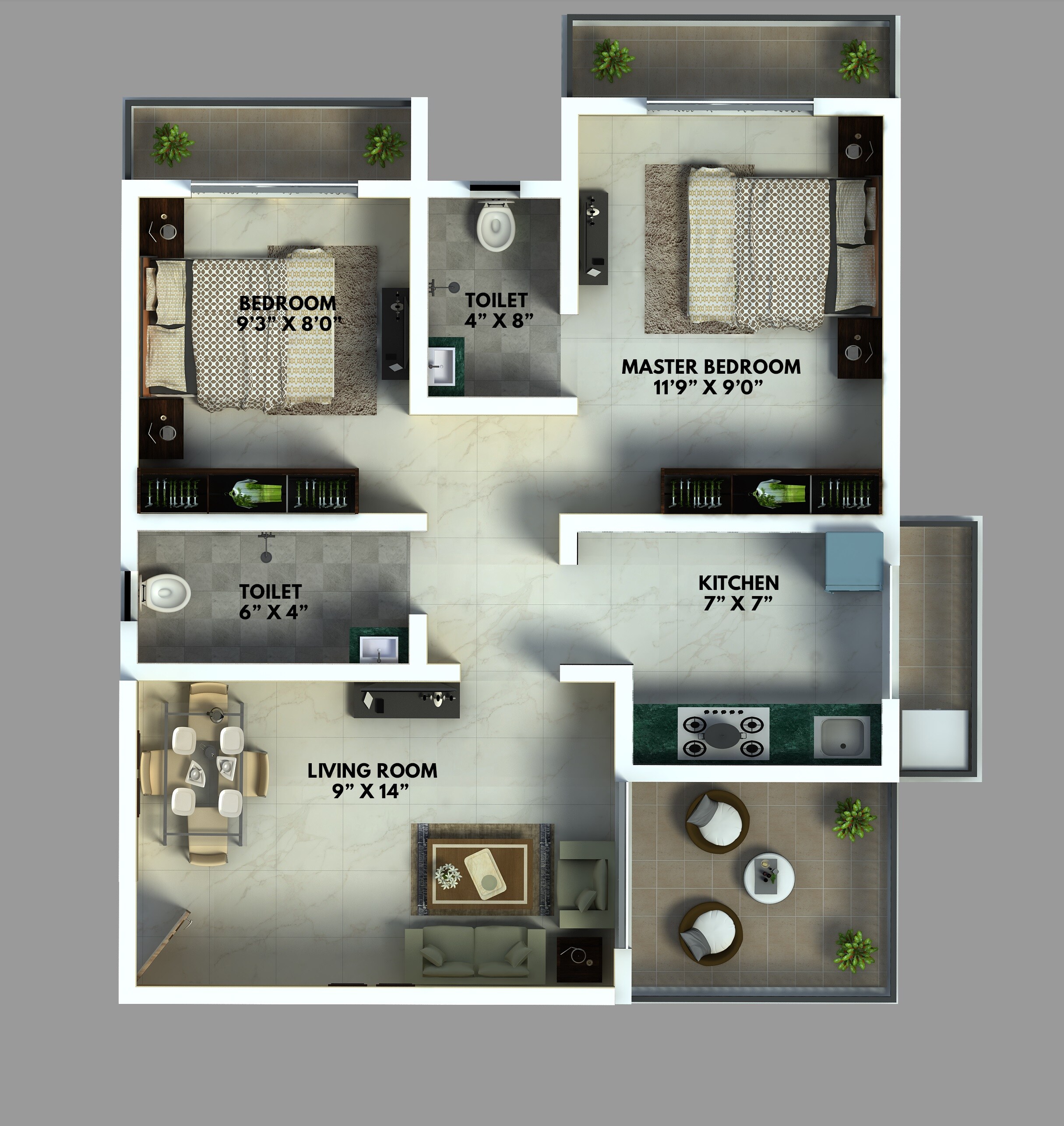 Floor plan of 2 BHK 425 Sq. Ft. Apartment in Glenteck Glenone, Palghar