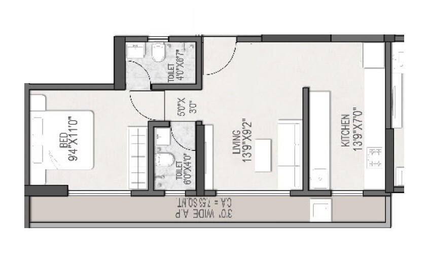 Floor plan of 1 BHK 489 Sq. Ft. Apartment in Gokul Nakshatra, Palghar