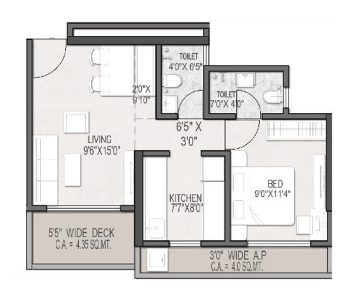 Floor plan of 1 BHK 522 Sq. Ft. Apartment in Gokul Nakshatra, Palghar