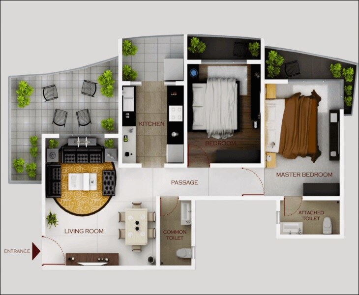 Floor plan of 2 BHK 485 Sq. Ft. Apartment in Goldstar Colour Discovery Apartment, Palghar